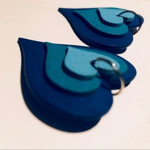 Blue Wooden Ombré Layer Heart Earrings 3/$15